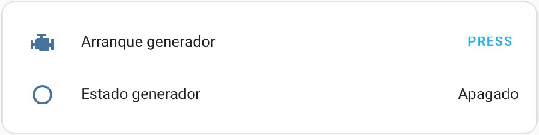 Botón de arranque del generador en la pestaña generador de HA